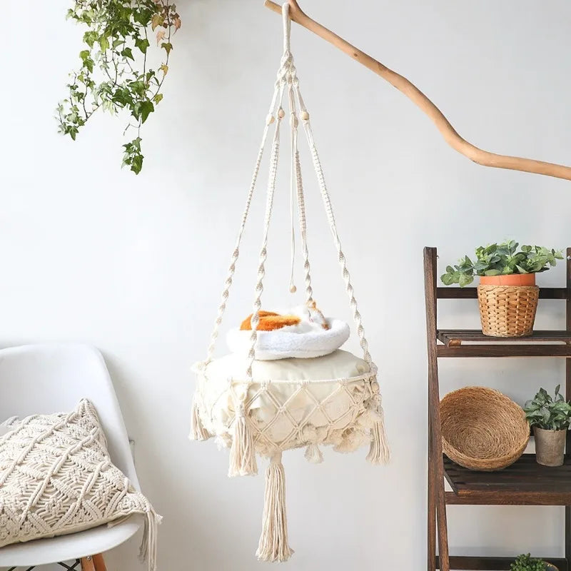 New Pet Hammock Cat Swing Hand Woven Cotton Rope Cats Hanging Basket Kitten Hanging String Den Indoor Pend Nest Pets Supplies