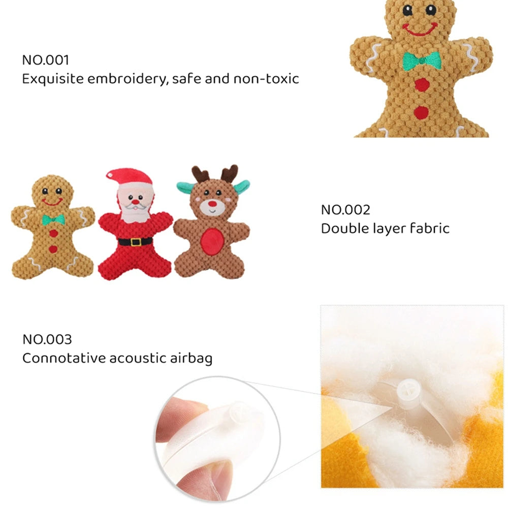 Plush Pet Christmas Dog Toys for Small Large Dogs Chewing Toy Santa Elk Gingerbread Man Donut Plush Squeaky Chew Tooth Toys