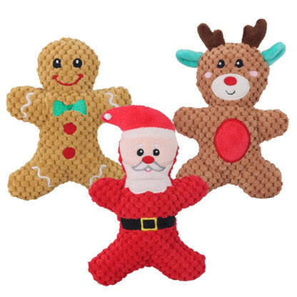 Plush Pet Christmas Dog Toys for Small Large Dogs Chewing Toy Santa Elk Gingerbread Man Donut Plush Squeaky Chew Tooth Toys