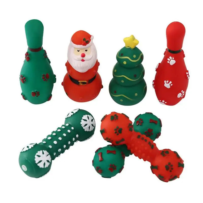 Pet Chew Toys Pet Set Interactive Christmas Theme Molar Dumbbell Shape Dog Squeaky Sound Puppy Molar Bite Cleaning Teeth