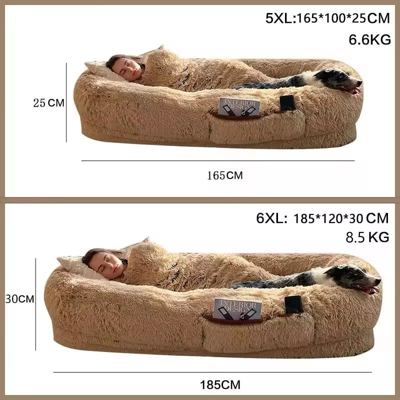 Adult Luxury Human Dog Bed Human Dog Bed with Human and Pet Dog Size Blankets, Washable Covers