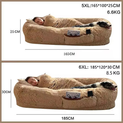 Adult Luxury Human Dog Bed Human Dog Bed with Human and Pet Dog Size Blankets, Washable Covers