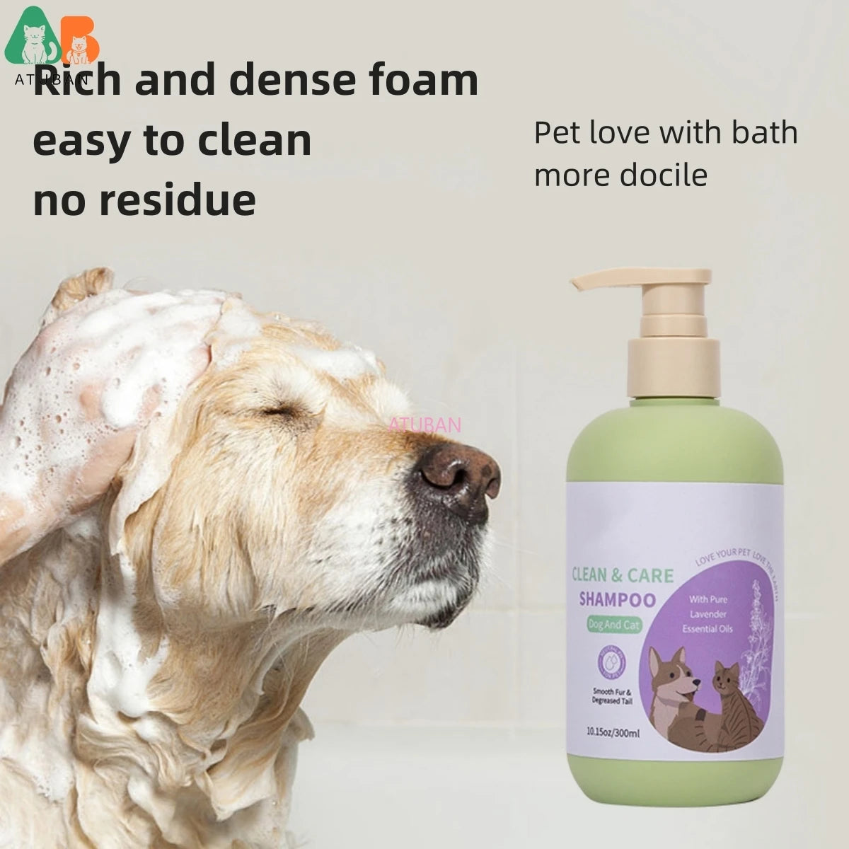 ATUBAN Dog Shampoo and Conditioner,Hypoallergenic Dog Shampoo for Smelly Dogs,Probiotic Pet Shampoo for Dogs,Royal Lavender