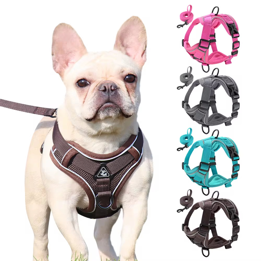 Reflective Dog Cat Harness and Leash Set Mesh Nylon Dog Vest Harness with Walking Lead Rope for Small Medium Dogs Bulldog Pug