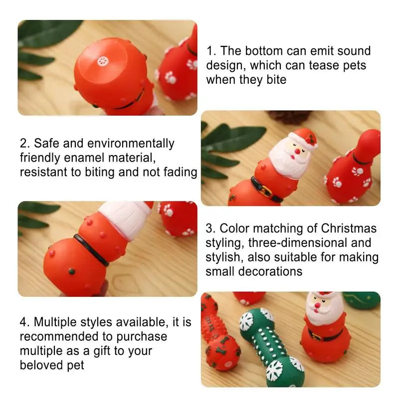 Pet Chew Toys Pet Set Interactive Christmas Theme Molar Dumbbell Shape Dog Squeaky Sound Puppy Molar Bite Cleaning Teeth