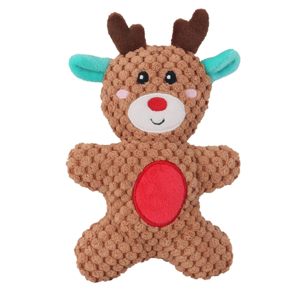 Plush Pet Christmas Dog Toys for Small Large Dogs Chewing Toy Santa Elk Gingerbread Man Donut Plush Squeaky Chew Tooth Toys